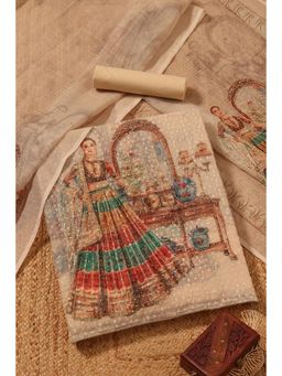 Soch - Womens Beige Kota Shimmer Dress Material with Ethnic Motifs Sequins