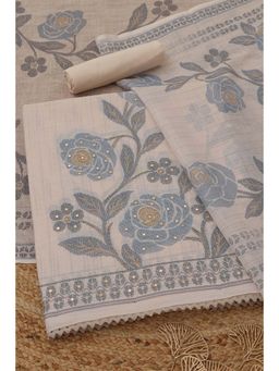 Soch - Womens Cream Linen Dress Material with Floral Print Beads