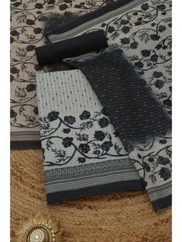 Soch - Womens Black Linen Dress Material with Botanical Sequins