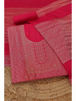 Soch - Womens Fuchsia Silk Blend Dress Material with Zari Woven