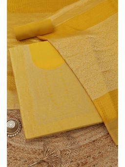 Soch - Womens Mustard Silk Blend Dress Material with Zari Woven