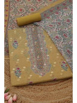 Soch - Womens Olive Kota Shimmer Dress Material with Floral Print Sequins