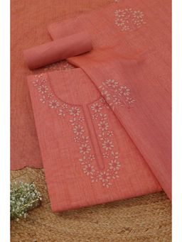 Soch - Womens Pink Linen Shimmer Dress Material with Floral Print Thread Work