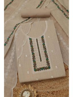 Soch - Womens Beige Mul Chanderi Dress Material with Floral Print Thread Work