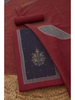Soch - Womens Maroon Mul Chanderi Dress Material with Floral Print Cutdana