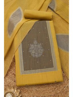 Soch - Womens Mustard Mul Chanderi Dress Material with Floral Print Cutdana