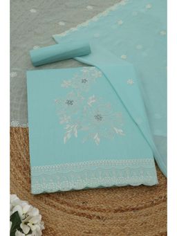 Soch - Womens Powder Turquoise Cotton Dress Material with Floral Print Thread Work