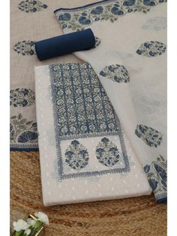 Soch - Womens Navy Blue Chanderi Dress Material with Floral Print Sequins