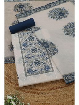 Soch - Womens White Chanderi Dress Material with Floral Print Sequins
