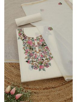 Soch - Womens Off White Mul Chanderi Dress Material with Floral Print Sequins