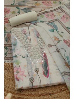 Soch - Womens Beige Kota Dress Material with Floral Print Beads
