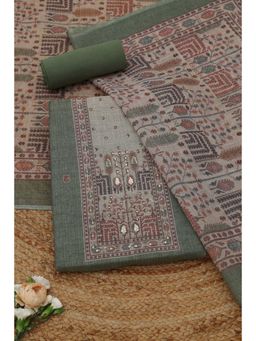 Soch - Womens Olive Kota Shimmer Dress Material with Ethnic Motifs Sequins