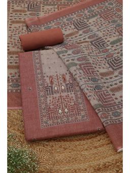 Soch - Womens Onion Pink Kota Shimmer Dress Material with Ethnic Motifs Sequins