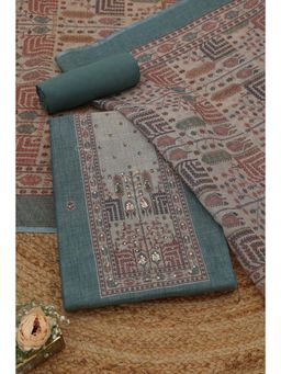 Soch - Womens Powder Blue Kota Shimmer Dress Material with Ethnic Motifs Sequins