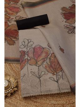 Soch - Womens Beige Linen Shimmer Dress Material with Floral Print Sequins