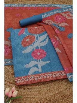 Soch - Womens Blue Chanderi Dress Material with Floral Print Sequins