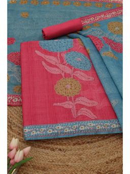 Soch - Womens Pink Chanderi Dress Material with Floral Print Sequins
