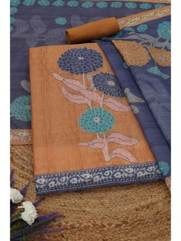 Soch - Womens Mustard Chanderi Dress Material with Floral Print Sequins