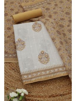 Soch - Womens Mustard Linen Dress Material with Floral Print Sequins