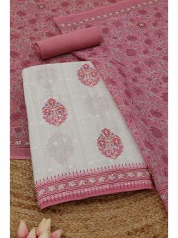Soch - Womens Pink Linen Dress Material with Floral Print Sequins