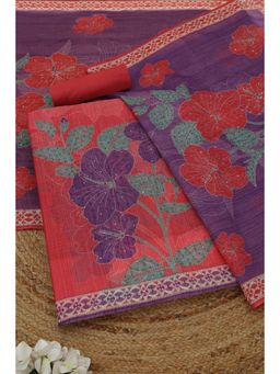 Soch - Womens Red Chanderi Dress Material with Floral Print Sequins