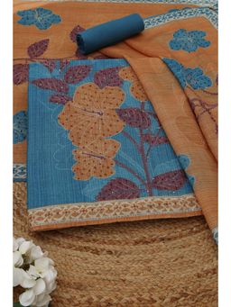 Soch - Womens Blue Chanderi Dress Material with Floral Print Sequins