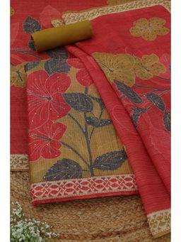 Soch - Womens Mustard Chanderi Dress Material with Floral Print Sequins
