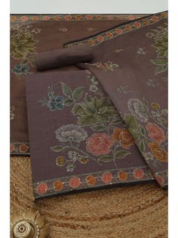 Soch - Womens Grey Chanderi Dress Material with Floral Print Sequins