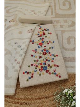 Soch - Womens Cream Chanderi Dress Material with Floral Print Thread Work