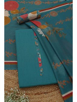 Soch - Womens Blue Modal Silk Dress Material with Floral Print Beads