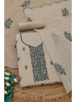 Soch - Womens Blue Mul Chanderi Dress Material with Floral Print Thread Work
