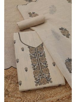 Soch - Womens Cream Mul Chanderi Dress Material with Floral Print Thread Work