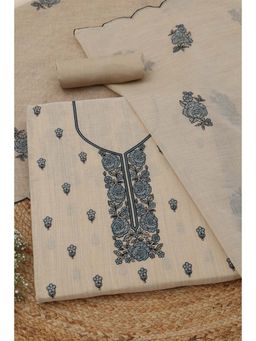 Soch - Womens Cream Mul Chanderi Dress Material with Floral Print Thread Work