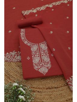 Soch - Womens Rust Mul Chanderi Dress Material with Floral Print Thread Work