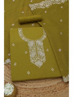 Soch - Womens Light Green Mul Chanderi Dress Material with Floral Print Thread Work