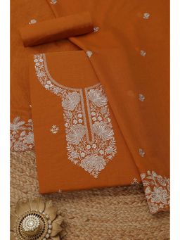 Soch - Womens Orange Mul Chanderi Dress Material with Floral Print Thread Work