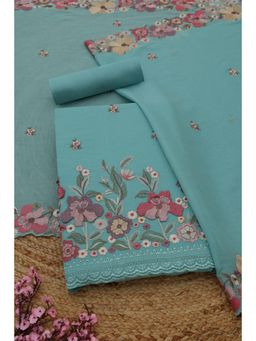 Soch - Womens Powder Blue Mul Chanderi Dress Material with Floral Print Thread Work
