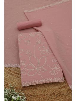Soch - Womens Pink Mul Chanderi Dress Material with Floral Print Thread Work