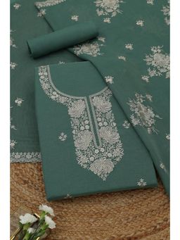 Soch - Womens Green Mul Chanderi Dress Material with Floral Print Thread Work