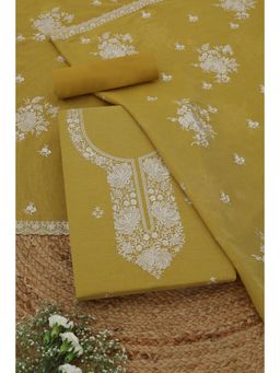 Soch - Womens Light Green Mul Chanderi Dress Material with Floral Print Thread Work