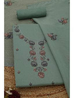 Soch - Womens Sap Green Mul Chanderi Dress Material with Floral Print Thread Work