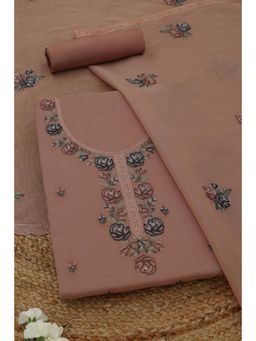 Soch - Womens Peach Mul Chanderi Dress Material with Floral Print Thread Work