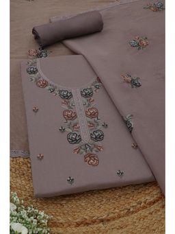 Soch - Womens Lavender Mul Chanderi Dress Material with Floral Print Thread Work