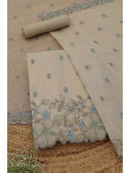 Soch - Womens Beige Mul Chanderi Dress Material with Floral Print Thread Work