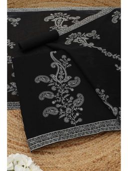 Soch - Womens Black Mul Chanderi Dress Material with Paisley Print Thread Work