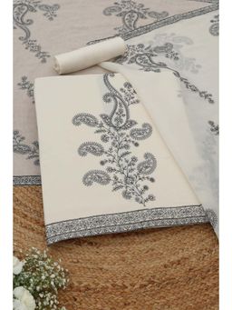 Soch - Womens White Mul Chanderi Dress Material with Paisley Print Thread Work