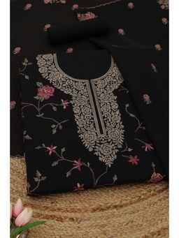 Soch - Womens Black Mul Chanderi Dress Material with Floral Print Thread Work
