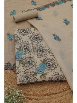 Soch - Womens Beige Mul Chanderi Dress Material with Floral Print Thread Work