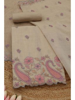 Soch - Womens Pink Mul Chanderi Dress Material with Floral Print Thread Work