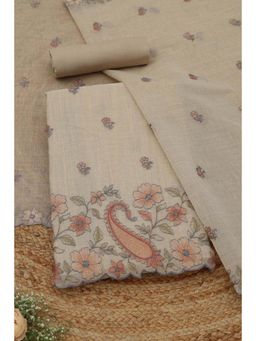 Soch - Womens Orange Mul Chanderi Dress Material with Floral Print Thread Work